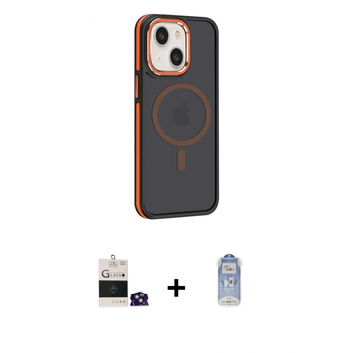 MARSİLYAN™- iPhone 15 Kılıf Yörünge Klasik - Siyah Joko Magic 5D Cam + Bilvis Titan Kamera Lens - YL