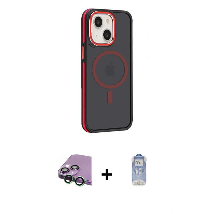 MARSİLYAN™- iPhone 15 Kılıf Yörünge Klasik - Siyah Joko Magic 5D Cam + Raze Metal Kamera Lens - YL