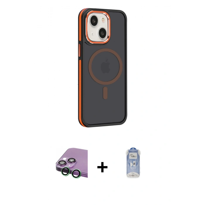 MARSİLYAN™- iPhone 15 Kılıf Yörünge Klasik - Siyah Joko Magic 5D Cam + Raze Metal Kamera Lens - YL