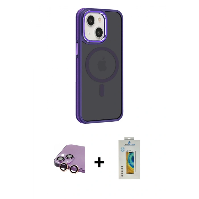 MARSİLYAN™- iPhone 15 Kılıf Yörünge Klasik - Siyah Polymer Nano Ekran Koruyucu + Raze Metal Kamera Lens - PE