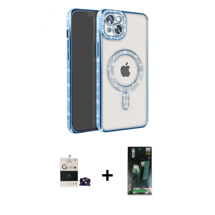 MARSİLYAN™- iPhone 15 Kılıf Zirve Doku Prime - Siyah 360 Mat Full Body Arka Koruyucu + Bilvis Titan Kamera Lens - PE