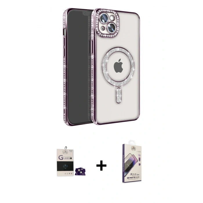 MARSİLYAN™- iPhone 15 Kılıf Zirve Doku Prime - Siyah Bilvis 3D Mat Cam Ekran Koruyucu + Bilvis Titan Kamera Lens - PE