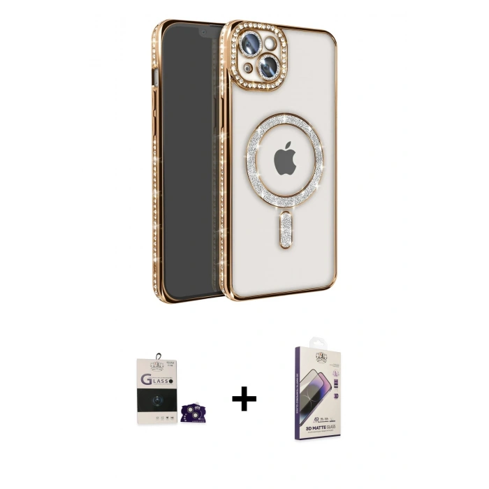 MARSİLYAN™- iPhone 15 Kılıf Zirve Doku Prime - Siyah Bilvis 3D Mat Cam Ekran Koruyucu + Bilvis Titan Kamera Lens - PE