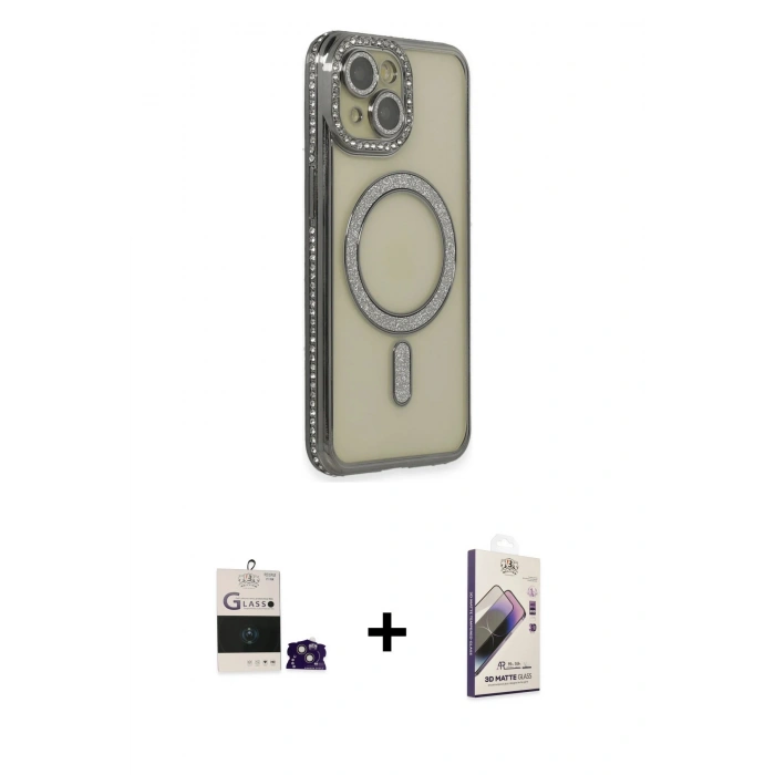 MARSİLYAN™- iPhone 15 Kılıf Zirve Doku Prime - Siyah Bilvis 3D Mat Cam Ekran Koruyucu + Bilvis Titan Kamera Lens - PE