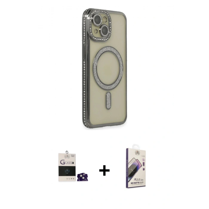 MARSİLYAN™- iPhone 15 Kılıf Zirve Doku Prime - Siyah Bilvis 3D Mat Cam Ekran Koruyucu + Bilvis Titan Kamera Lens - YL