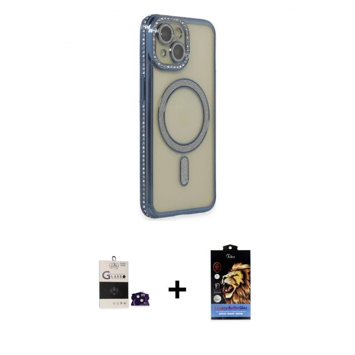 MARSİLYAN™- iPhone 15 Kılıf Zirve Doku Prime - Siyah Buffer Hayalet Cam Ekran Koruyucu + Bilvis Titan Kamera Lens - SH