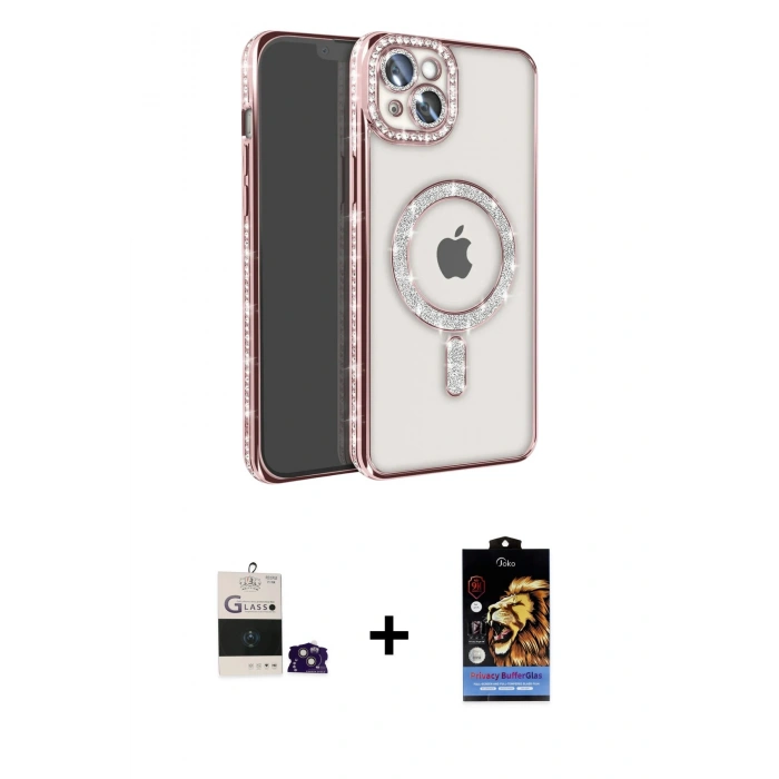 MARSİLYAN™- iPhone 15 Kılıf Zirve Doku Prime - Siyah Buffer Hayalet Cam Ekran Koruyucu + Bilvis Titan Kamera Lens - PE
