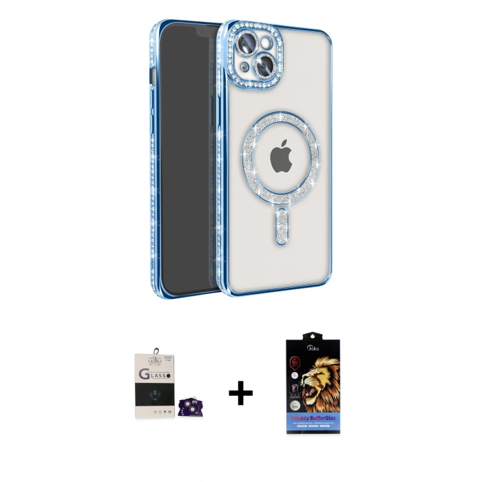 MARSİLYAN™- iPhone 15 Kılıf Zirve Doku Prime - Siyah Buffer Hayalet Cam Ekran Koruyucu + Bilvis Titan Kamera Lens - PE
