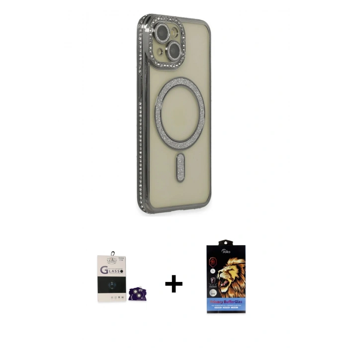 MARSİLYAN™- iPhone 15 Kılıf Zirve Doku Prime - Siyah Buffer Hayalet Cam Ekran Koruyucu + Bilvis Titan Kamera Lens - PE