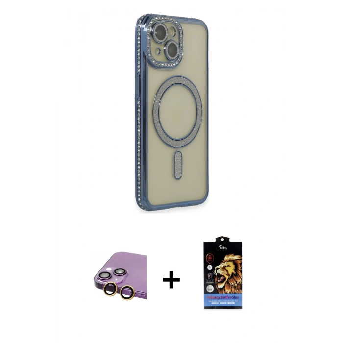 MARSİLYAN™- iPhone 15 Kılıf Zirve Doku Prime - Siyah Buffer Hayalet Cam Ekran Koruyucu + Raze Metal Kamera Lens - SI