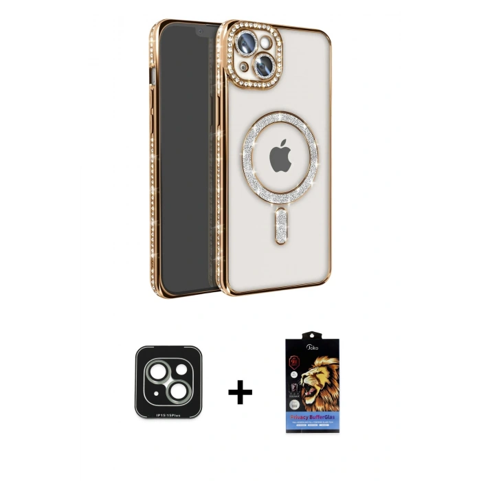 MARSİLYAN™- iPhone 15 Kılıf Zirve Doku Prime - Siyah Buffer Hayalet Cam Ekran Koruyucu + PVD Metal Kamera Lens - YL