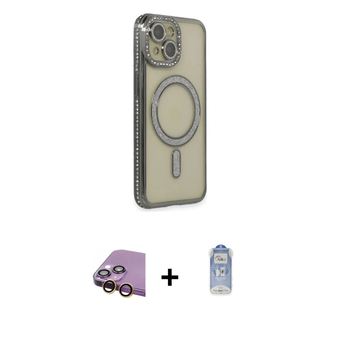 MARSİLYAN™- iPhone 15 Kılıf Zirve Doku Prime - Siyah Joko Magic 5D Cam + Raze Metal Kamera Lens - SI