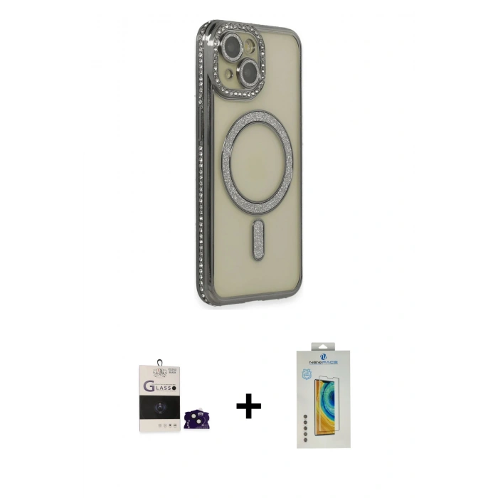 MARSİLYAN™- iPhone 15 Kılıf Zirve Doku Prime - Siyah Polymer Nano Ekran Koruyucu + Bilvis Titan Kamera Lens - SH