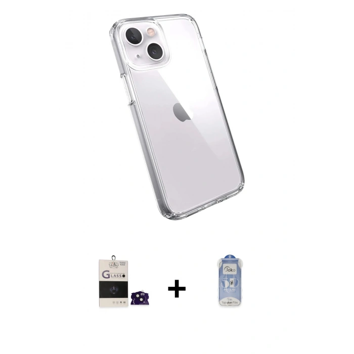 MARSİLYAN™- iPhone 15 Kılıf Zirve Doku - Siyah Joko Magic 5D Cam + Bilvis Titan Kamera Lens - SH
