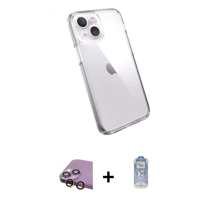 MARSİLYAN™- iPhone 15 Kılıf Zirve Doku - Siyah Joko Magic 5D Cam + Raze Metal Kamera Lens - SI