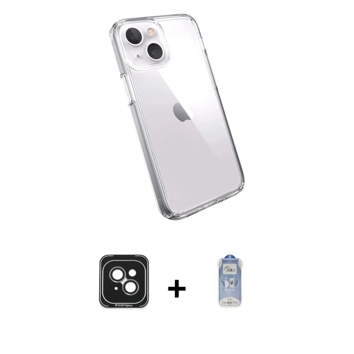 MARSİLYAN™- iPhone 15 Kılıf Zirve Doku - Siyah Joko Magic 5D Cam + PVD Metal Kamera Lens - YL