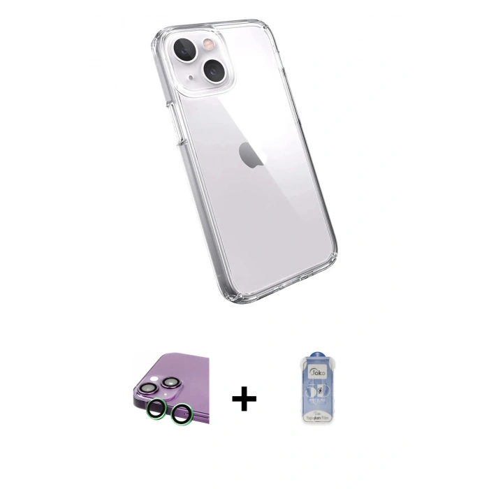 MARSİLYAN™- iPhone 15 Kılıf Zirve Doku - Siyah Joko Magic 5D Cam + Raze Metal Kamera Lens - YL