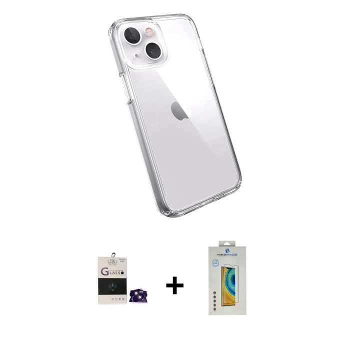 MARSİLYAN™- iPhone 15 Kılıf Zirve Doku - Siyah Polymer Nano Ekran Koruyucu + Bilvis Titan Kamera Lens - PE