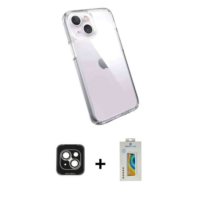 MARSİLYAN™- iPhone 15 Kılıf Zirve Doku - Siyah Polymer Nano Ekran Koruyucu + PVD Metal Kamera Lens - YL