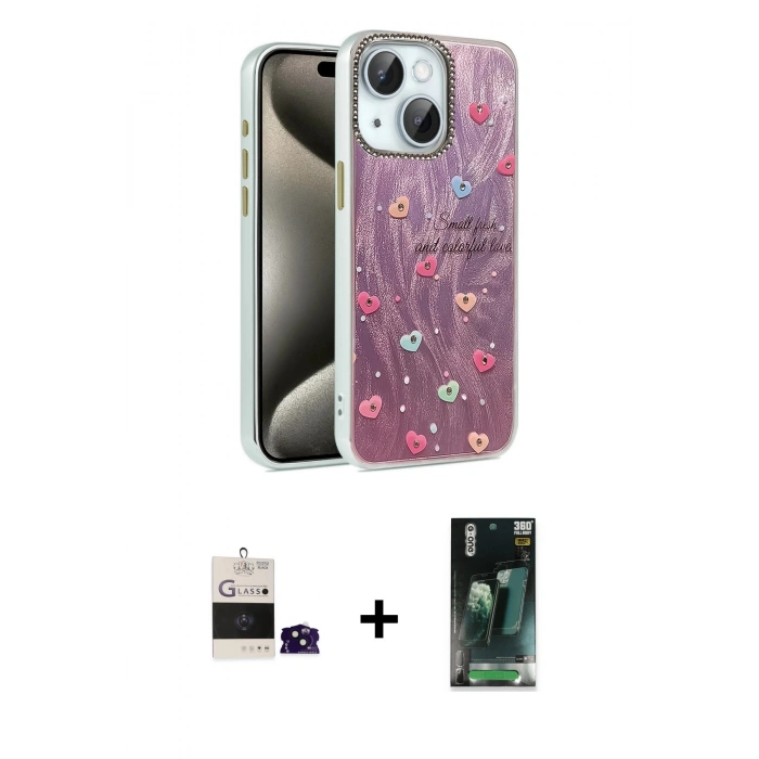 MARSİLYAN™- iPhone 15 Kılıf Zirve Modern Prime - Şeffaf 360 Full Body Arka Koruyucu + Bilvis Titan Kamera Lens - SH