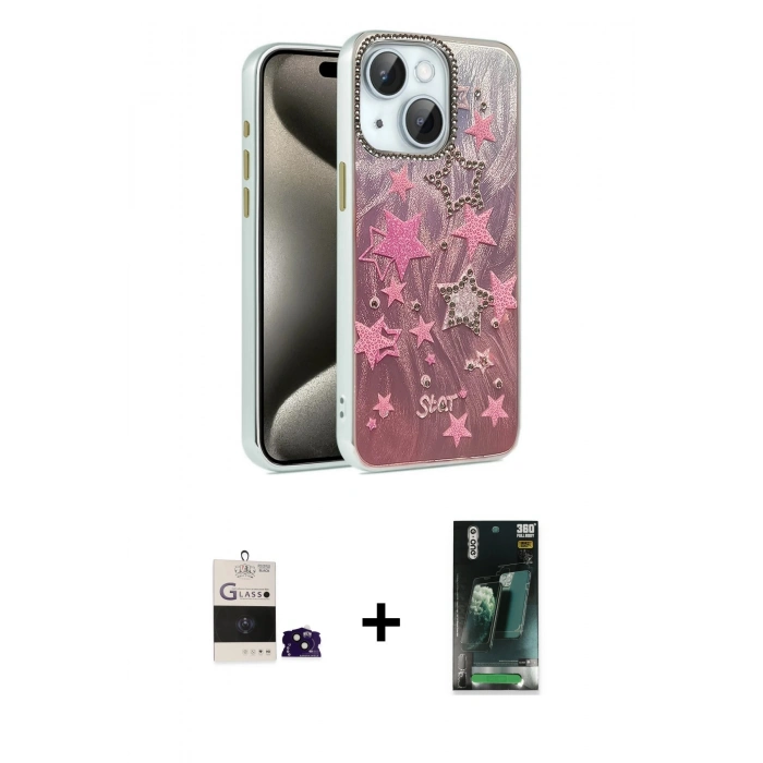 MARSİLYAN™- iPhone 15 Kılıf Zirve Modern Prime - Şeffaf 360 Full Body Arka Koruyucu + Bilvis Titan Kamera Lens - SH