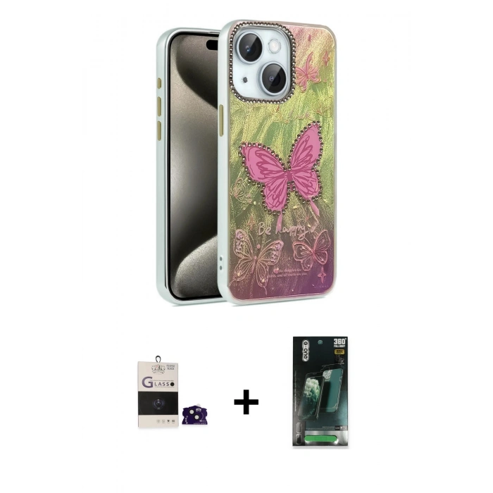 MARSİLYAN™- iPhone 15 Kılıf Zirve Modern Prime - Şeffaf 360 Full Body Arka Koruyucu + Bilvis Titan Kamera Lens - SH