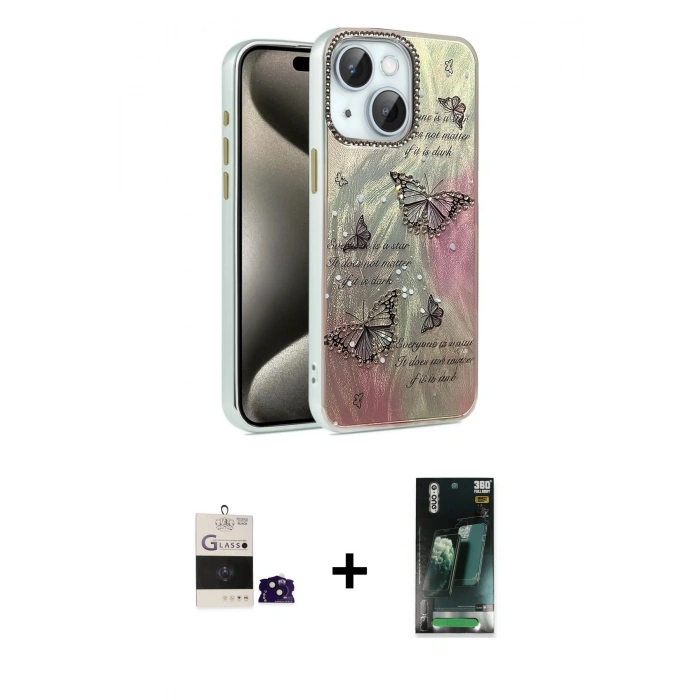 MARSİLYAN™- iPhone 15 Kılıf Zirve Modern Prime - Şeffaf 360 Full Body Arka Koruyucu + Bilvis Titan Kamera Lens - SH