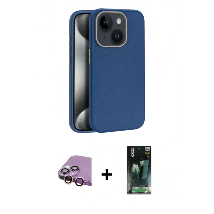 MARSİLYAN™- iPhone 15 Kılıf Zirve Modern Prime - Şeffaf 360 Full Body Arka Koruyucu + Raze Metal Kamera Lens - PE