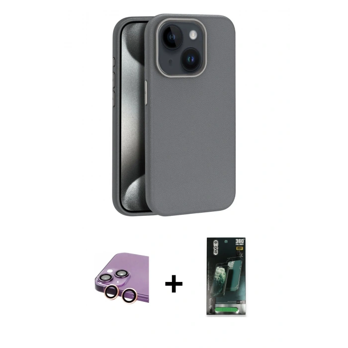 MARSİLYAN™- iPhone 15 Kılıf Zirve Modern Prime - Şeffaf 360 Full Body Arka Koruyucu + Raze Metal Kamera Lens - PE