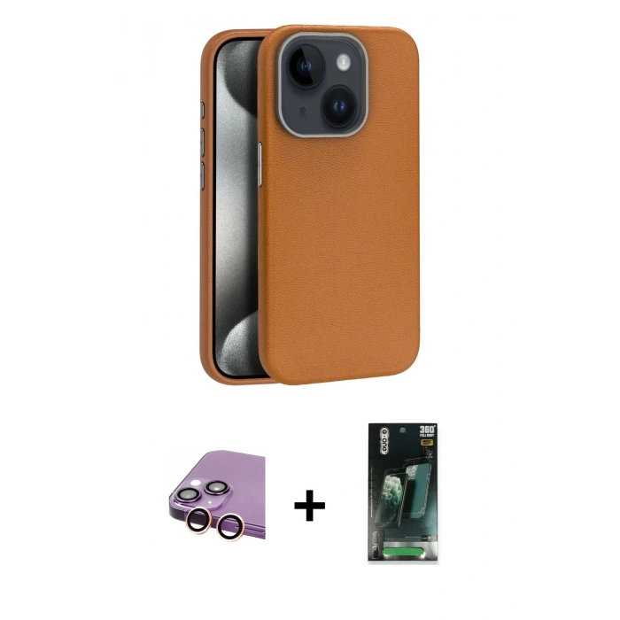 MARSİLYAN™- iPhone 15 Kılıf Zirve Modern Prime - Şeffaf 360 Full Body Arka Koruyucu + Raze Metal Kamera Lens - PE