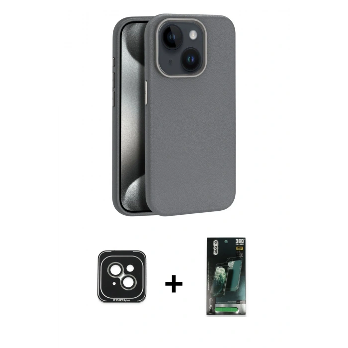 MARSİLYAN™- iPhone 15 Kılıf Zirve Modern Prime - Şeffaf 360 Full Body Arka Koruyucu + PVD Metal Kamera Lens - YL