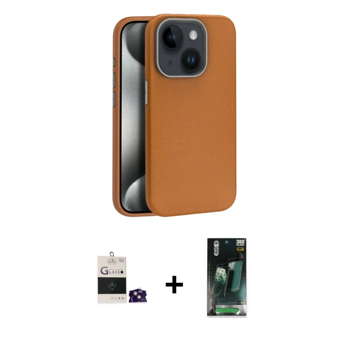 MARSİLYAN™- iPhone 15 Kılıf Zirve Modern Prime - Şeffaf 360 Full Body Arka Koruyucu + Bilvis Titan Kamera Lens - YL