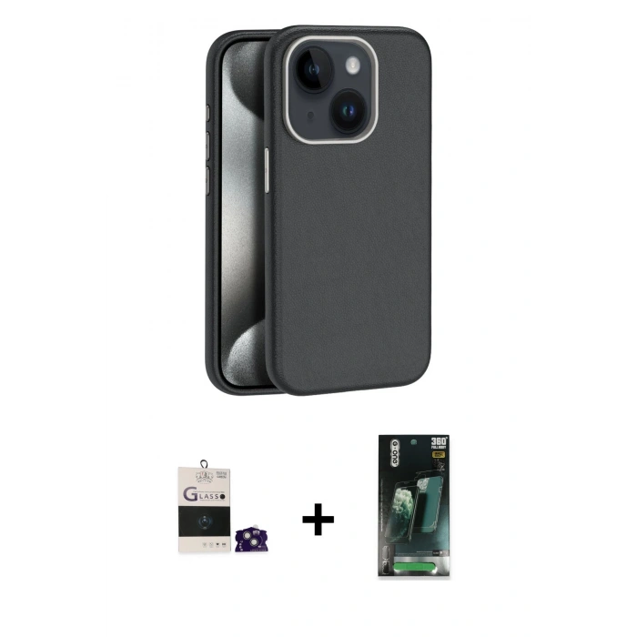 MARSİLYAN™- iPhone 15 Kılıf Zirve Modern Prime - Şeffaf 360 Full Body Arka Koruyucu + Bilvis Titan Kamera Lens - YL