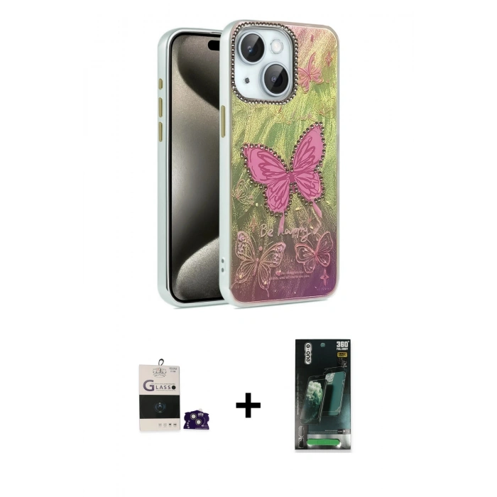 MARSİLYAN™- iPhone 15 Kılıf Zirve Modern Prime - Siyah 360 Mat Full Body Arka Koruyucu + Bilvis Titan Kamera Lens - PE