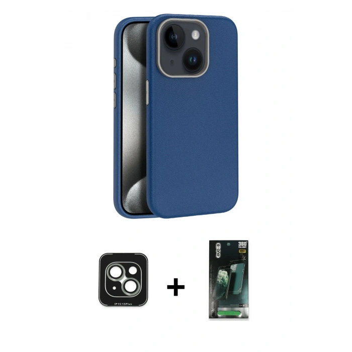 MARSİLYAN™- iPhone 15 Kılıf Zirve Modern Prime - Siyah 360 Mat Full Body Arka Koruyucu + PVD Metal Kamera Lens - YL