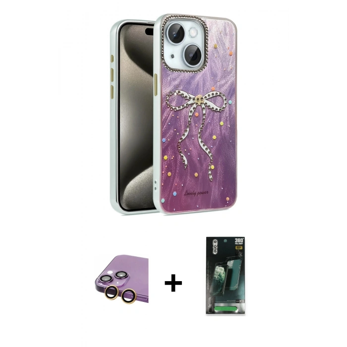 MARSİLYAN™- iPhone 15 Kılıf Zirve Modern Prime - Siyah 360 Mat Full Body Arka Koruyucu + Raze Metal Kamera Lens - SI