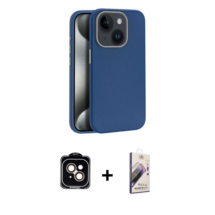 MARSİLYAN™- iPhone 15 Kılıf Zirve Modern Prime - Siyah Bilvis 3D Mat Cam Ekran Koruyucu + PVD Metal Kamera Lens - TU