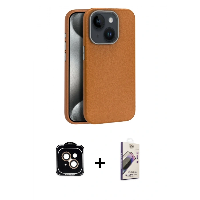 MARSİLYAN™- iPhone 15 Kılıf Zirve Modern Prime - Siyah Bilvis 3D Mat Cam Ekran Koruyucu + PVD Metal Kamera Lens - TU