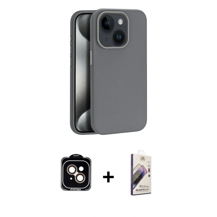 MARSİLYAN™- iPhone 15 Kılıf Zirve Modern Prime - Siyah Bilvis 3D Mat Cam Ekran Koruyucu + PVD Metal Kamera Lens - TU