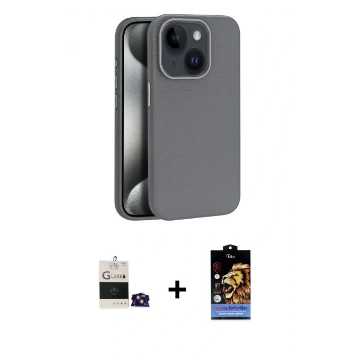 MARSİLYAN™- iPhone 15 Kılıf Zirve Modern Prime - Siyah Buffer Hayalet Cam Ekran Koruyucu + Bilvis Titan Kamera Lens - PE