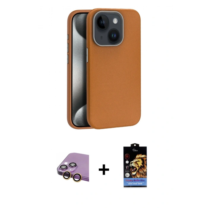 MARSİLYAN™- iPhone 15 Kılıf Zirve Modern Prime - Siyah Buffer Hayalet Cam Ekran Koruyucu + Raze Metal Kamera Lens - SI