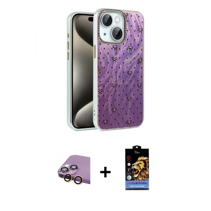 MARSİLYAN™- iPhone 15 Kılıf Zirve Modern Prime - Siyah Buffer Hayalet Cam Ekran Koruyucu + Raze Metal Kamera Lens - SI