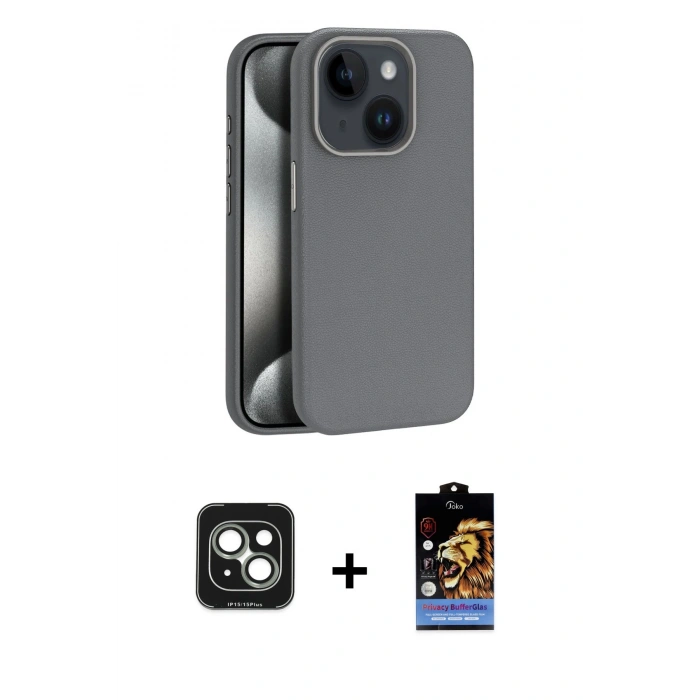MARSİLYAN™- iPhone 15 Kılıf Zirve Modern Prime - Siyah Buffer Hayalet Cam Ekran Koruyucu + PVD Metal Kamera Lens - YL