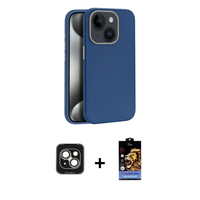 MARSİLYAN™- iPhone 15 Kılıf Zirve Modern Prime - Siyah Buffer Hayalet Cam Ekran Koruyucu + PVD Metal Kamera Lens - YL
