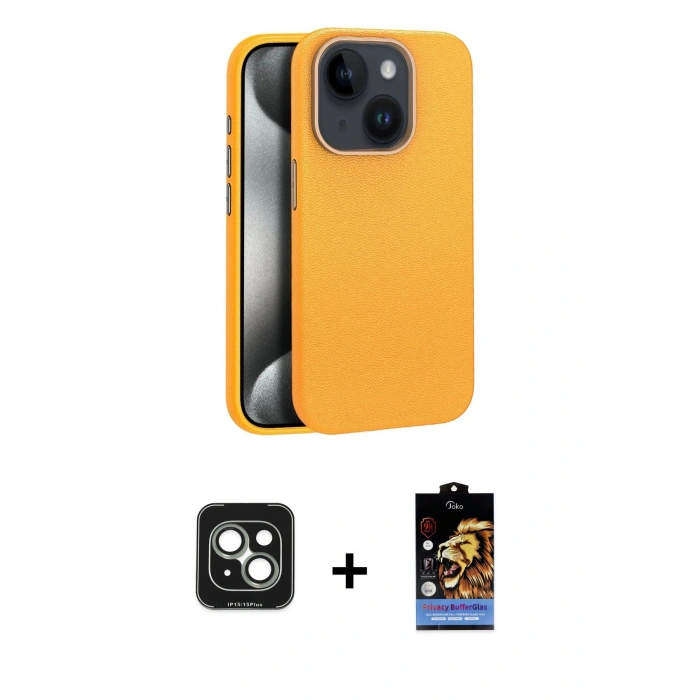 MARSİLYAN™- iPhone 15 Kılıf Zirve Modern Prime - Siyah Buffer Hayalet Cam Ekran Koruyucu + PVD Metal Kamera Lens - YL
