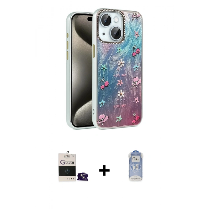MARSİLYAN™- iPhone 15 Kılıf Zirve Modern Prime - Siyah Joko Magic 5D Cam + Bilvis Titan Kamera Lens - PE