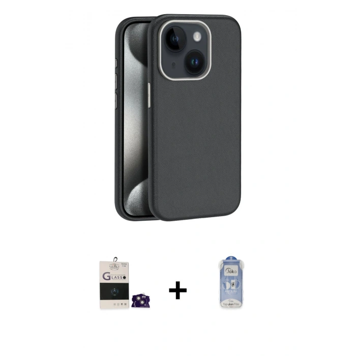 MARSİLYAN™- iPhone 15 Kılıf Zirve Modern Prime - Siyah Joko Magic 5D Cam + Bilvis Titan Kamera Lens - PE