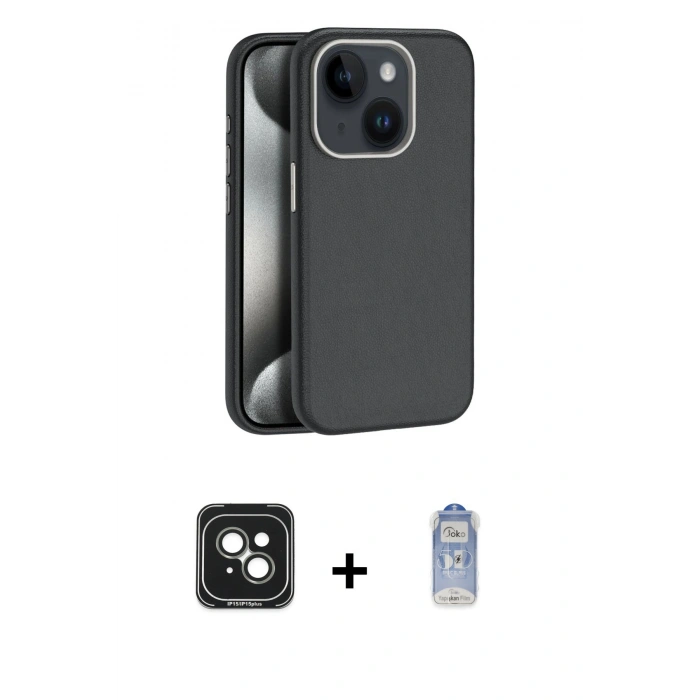 MARSİLYAN™- iPhone 15 Kılıf Zirve Modern Prime - Siyah Joko Magic 5D Cam + PVD Metal Kamera Lens - YL