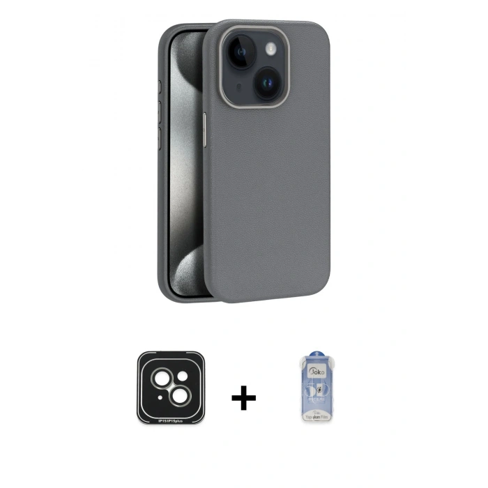 MARSİLYAN™- iPhone 15 Kılıf Zirve Modern Prime - Siyah Joko Magic 5D Cam + PVD Metal Kamera Lens - YL