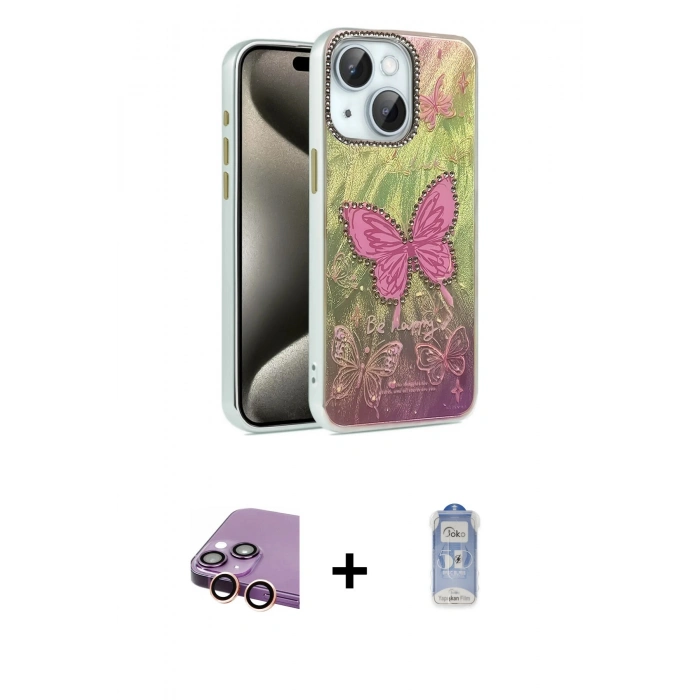 MARSİLYAN™- iPhone 15 Kılıf Zirve Modern Prime - Siyah Joko Magic 5D Cam + Raze Metal Kamera Lens - PE